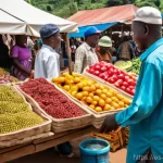 부룬디 전통 시장 방문 팁 - **A Vibrant Burundian Market Scene:** A bustling open-air market in Burundi, filled with diverse peo...