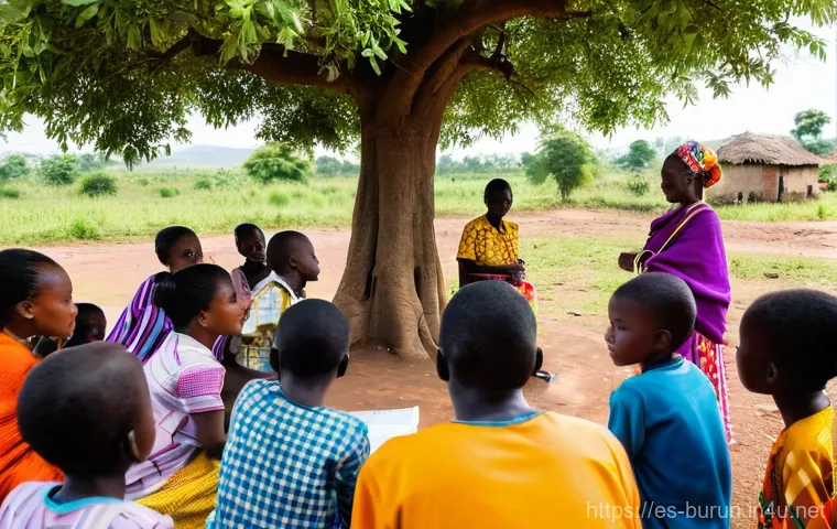 부룬디 NGO 활동 현황 - **"A vibrant and hopeful scene at a mobile health clinic in a rural Burundian village. Diverse local...