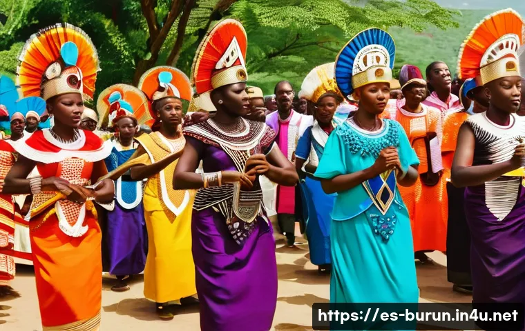부룬디 주요 축제 - A vibrant traditional Burundian festival scene featuring an intergenerational group performing ances...
