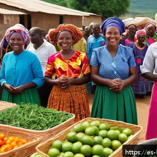 부룬디 여성의 역할 - A vibrant rural marketplace scene in Burundi showing women entrepreneurs actively engaged in selling...